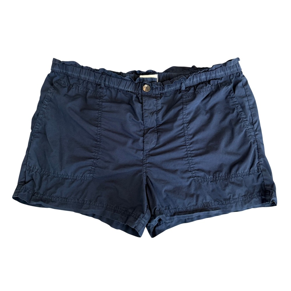 Lou & Grey Navy Blue 100% Cotton Utility Paperbag Shorts Womens Size Large